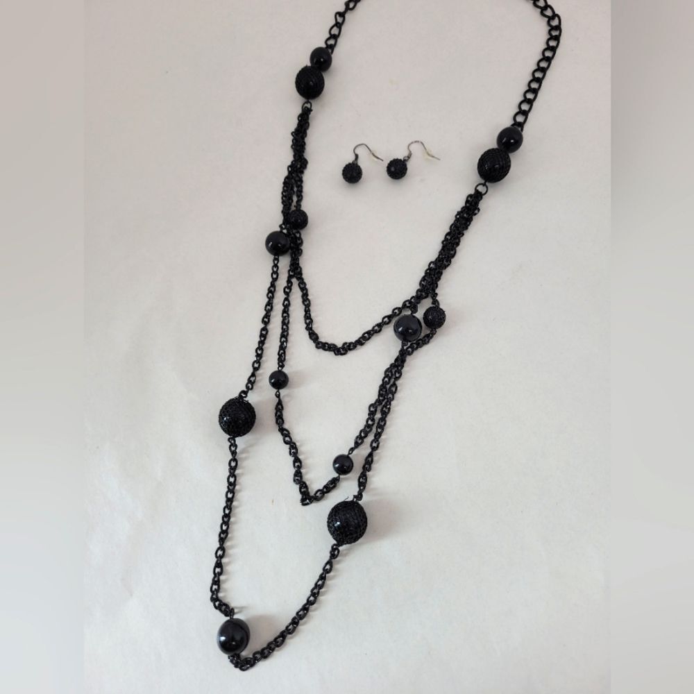 Statement Necklace And Earrings Set Black Spike 50s Gatsby Flapper Costume